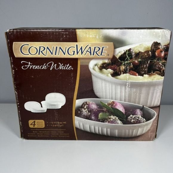 New CorningWare French White Piece set 15 oz Dish and QT